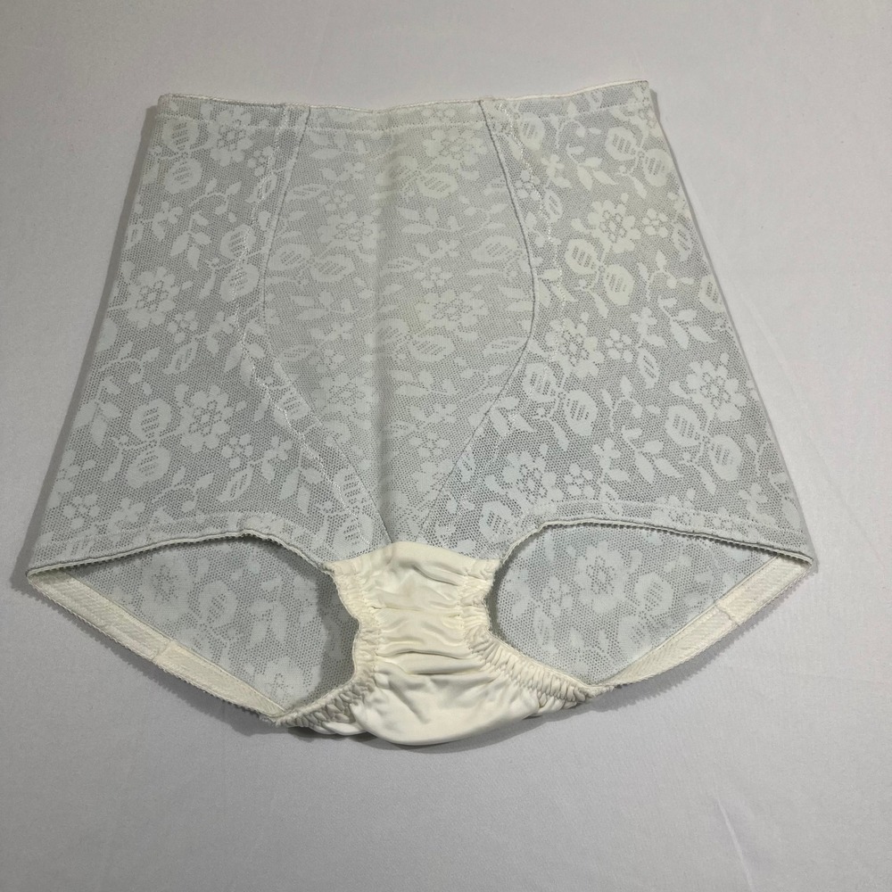 JCPenney Shapewear Briefs Women L White Vintage Floral Lace Control Top 3605